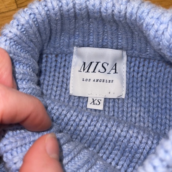Misa Sanja Open Shoulder Mock Neck Sweater Blue - Picture 6 of 7